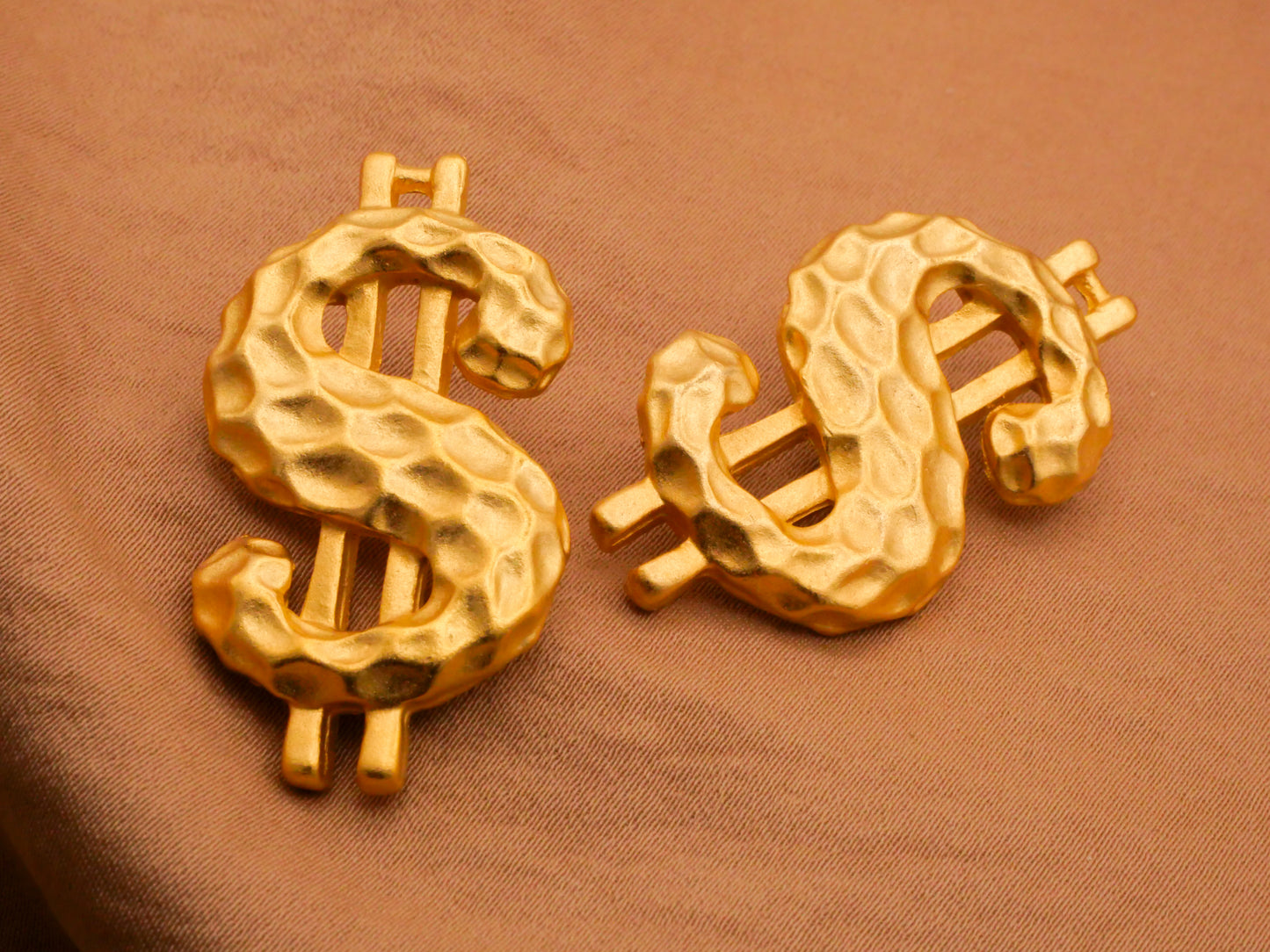 Money Dollar Sign Hammered Brass Gold Metal Button 20x38mm