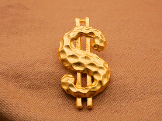 Money Dollar Sign Hammered Brass Gold Metal Button 20x38mm