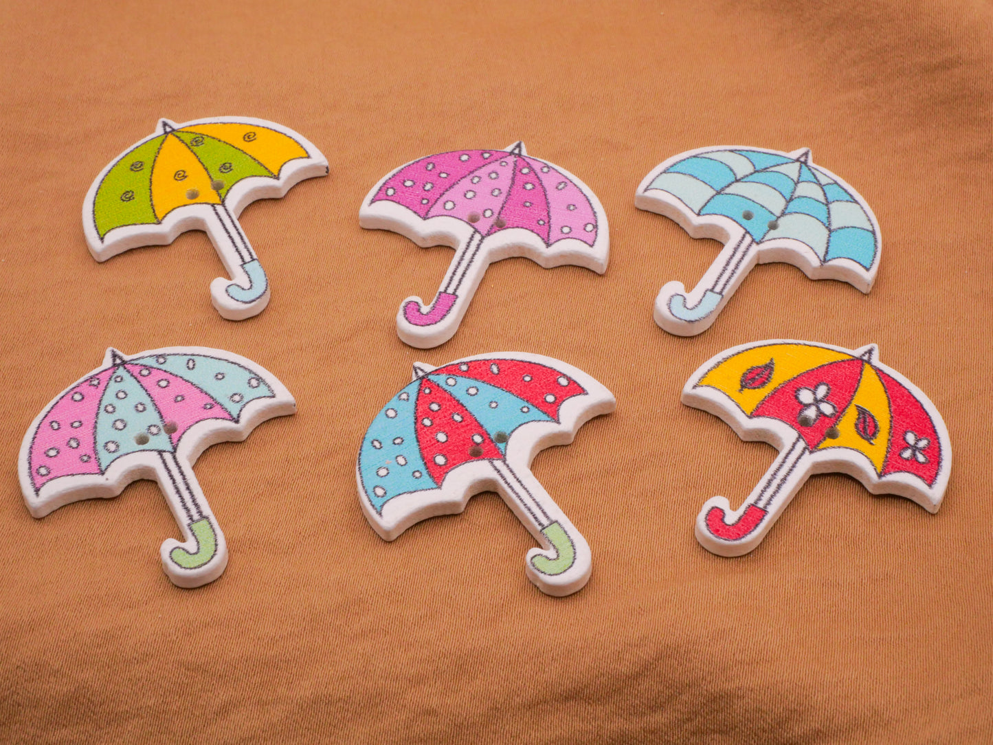 Umbrella April Showers Wood Sew-Thru Assorted Set of Four Buttons 31x35mm