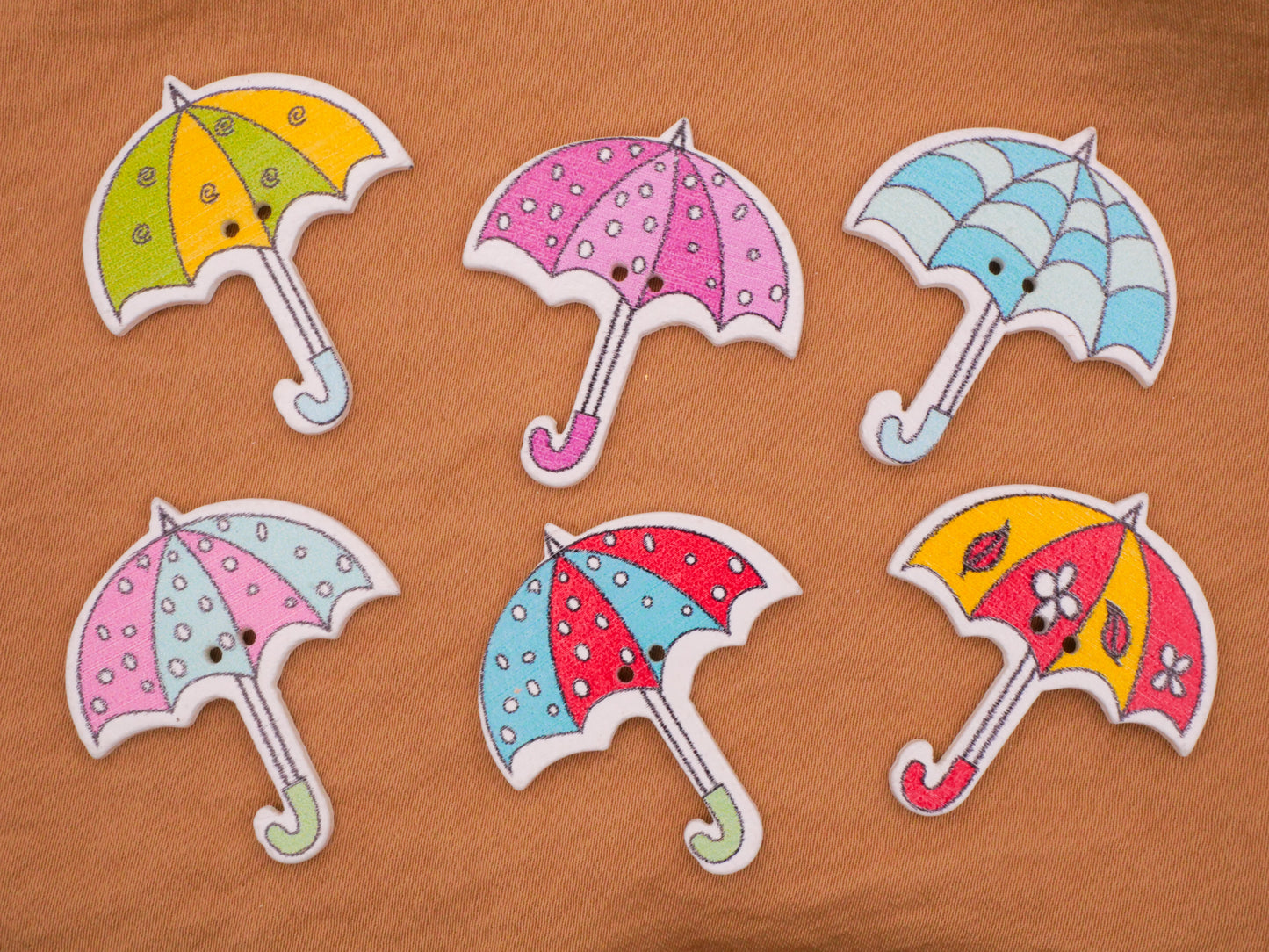 Umbrella April Showers Wood Sew-Thru Assorted Set of Four Buttons 31x35mm