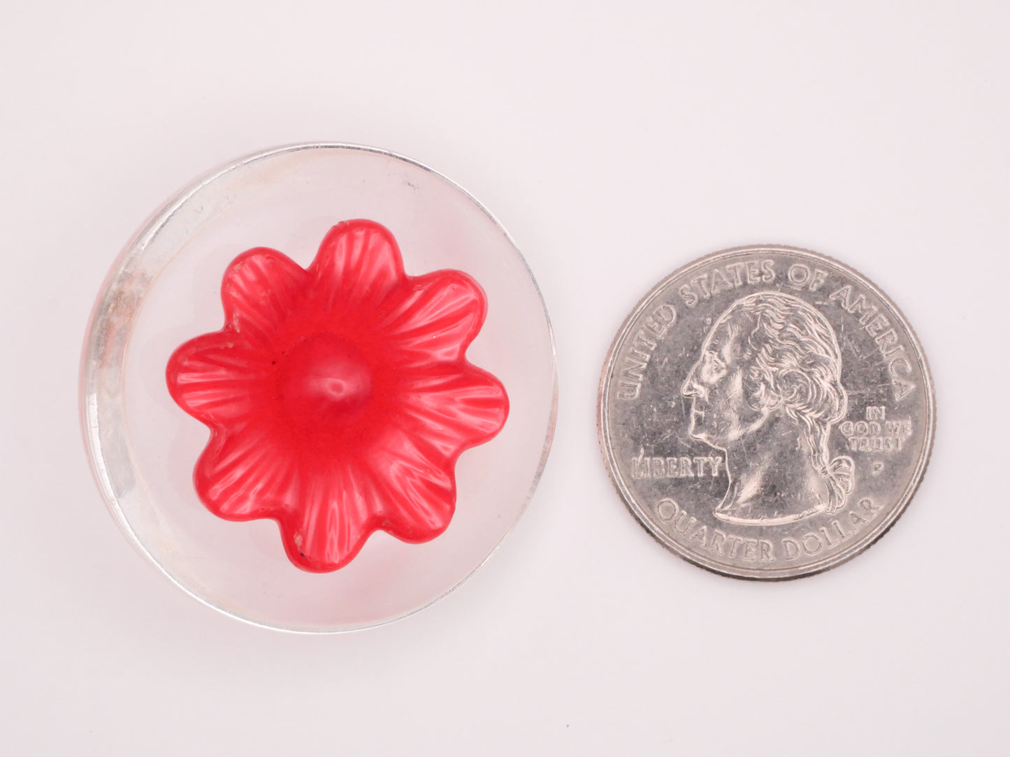 Lucite Celluloid Red Flower Large Vintage Button 34mm