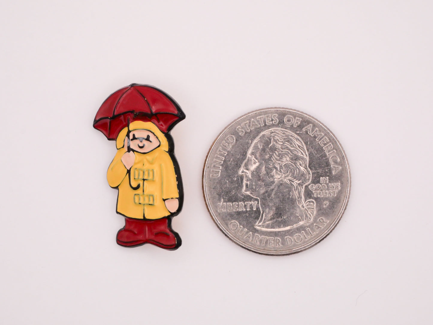 Paddington Bear Yellow Raincoat Red Umbrella Metal Enamel Button 17x27mm