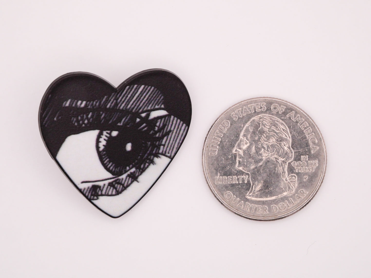 Eye Illustration Heart Black and White Metal Button 29x30mm