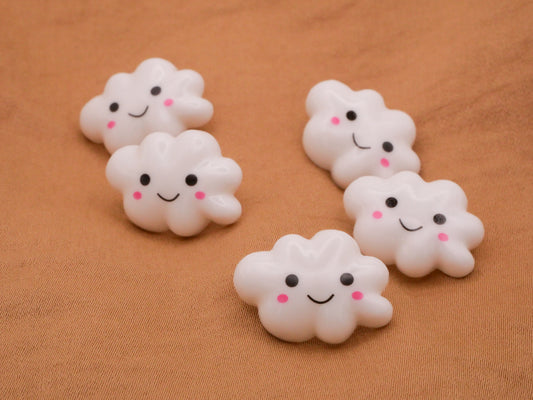 Puffy White Cloud Smiling Face Plastic Button 15x21mm