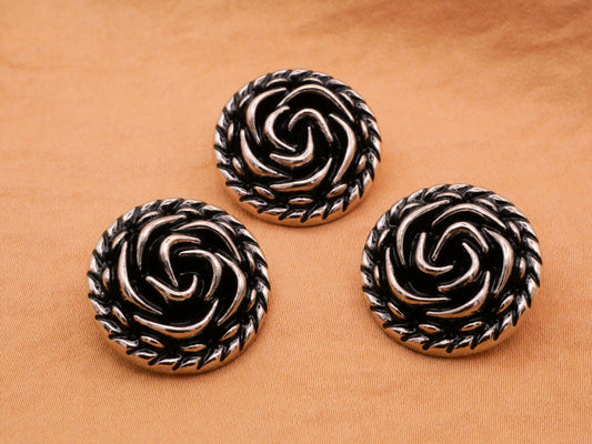 Rose Rope Edge Antiqued Silver Metal Button 23mm