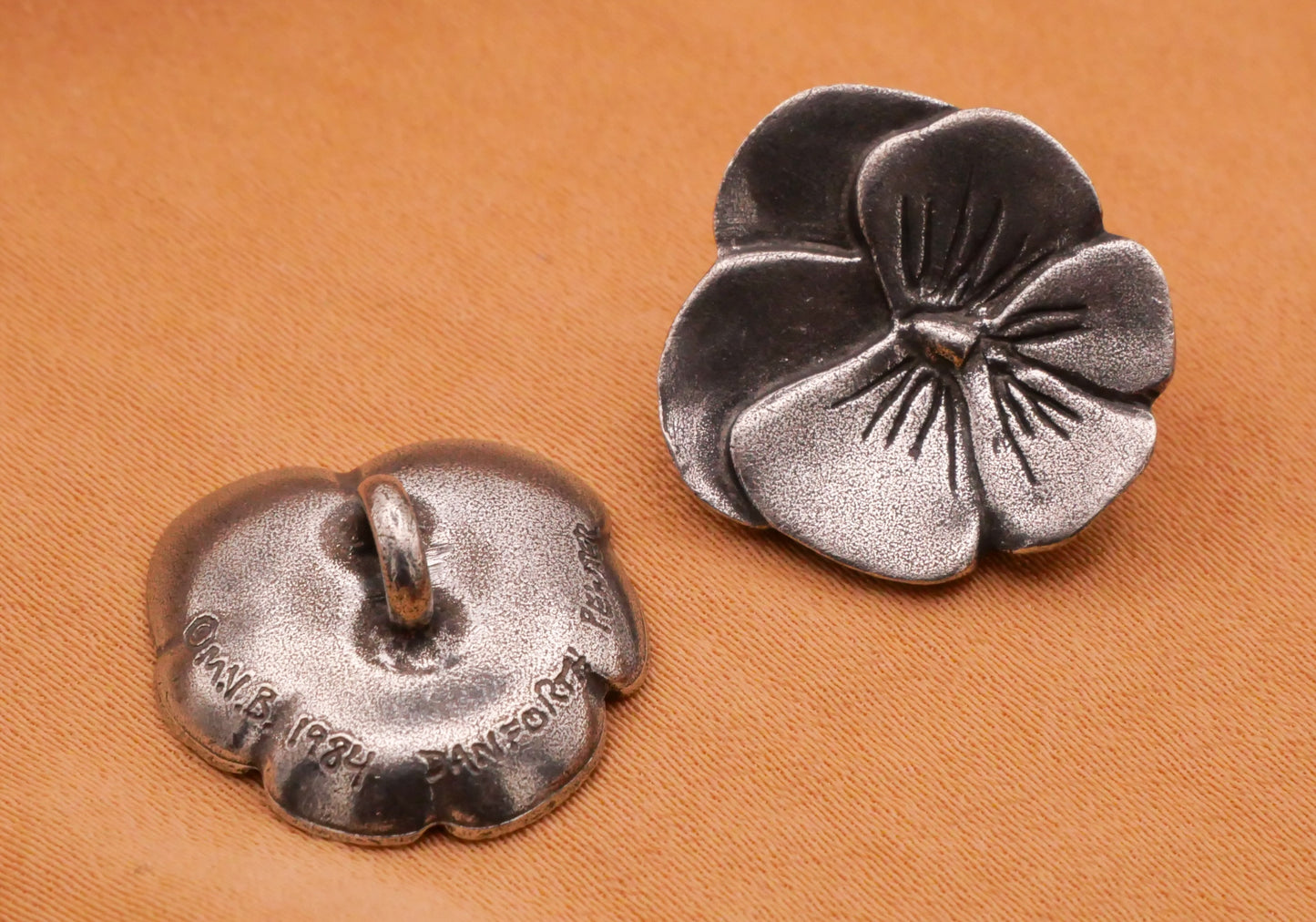 Danforth Pewter Pansy Flower Back Mark Metal Button 17mm