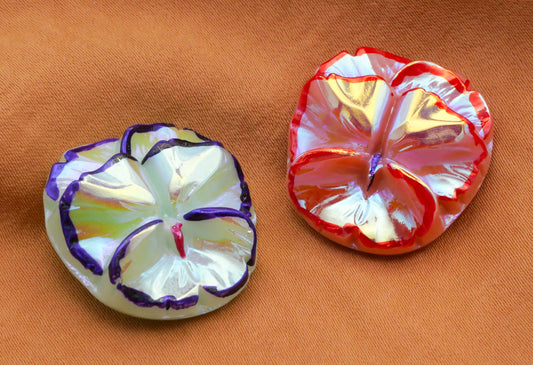 Pansy Czech Glass Iridescent Mint Pink Flower Button 22x23mm