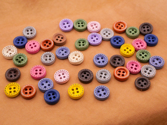 Tiny Wood Buttons Multi-Color Assorted Set of Twenty-Four Buttons 10mm