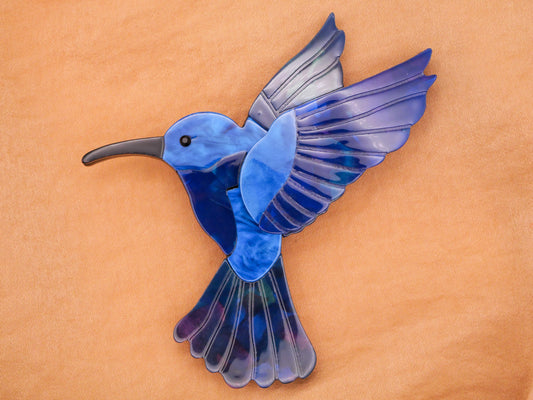 Hummingbird Bird Blue Acrylic Plastic Extra-Large Button 75x79mm