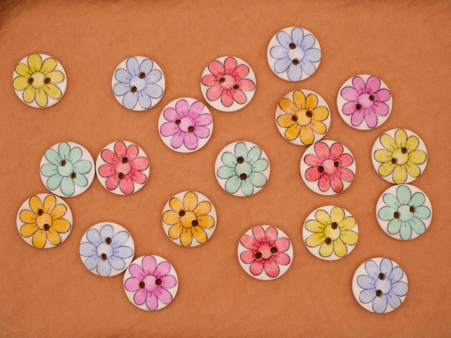 Daisy Flower Multi-Color Set of Ten Wood Buttons 15mm