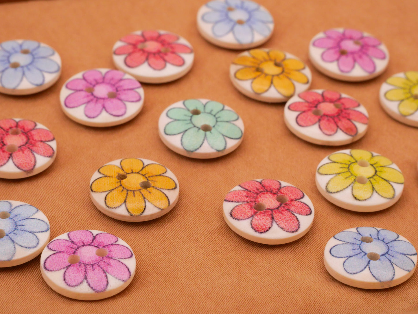 Daisy Flower Multi-Color Set of Ten Wood Buttons 15mm