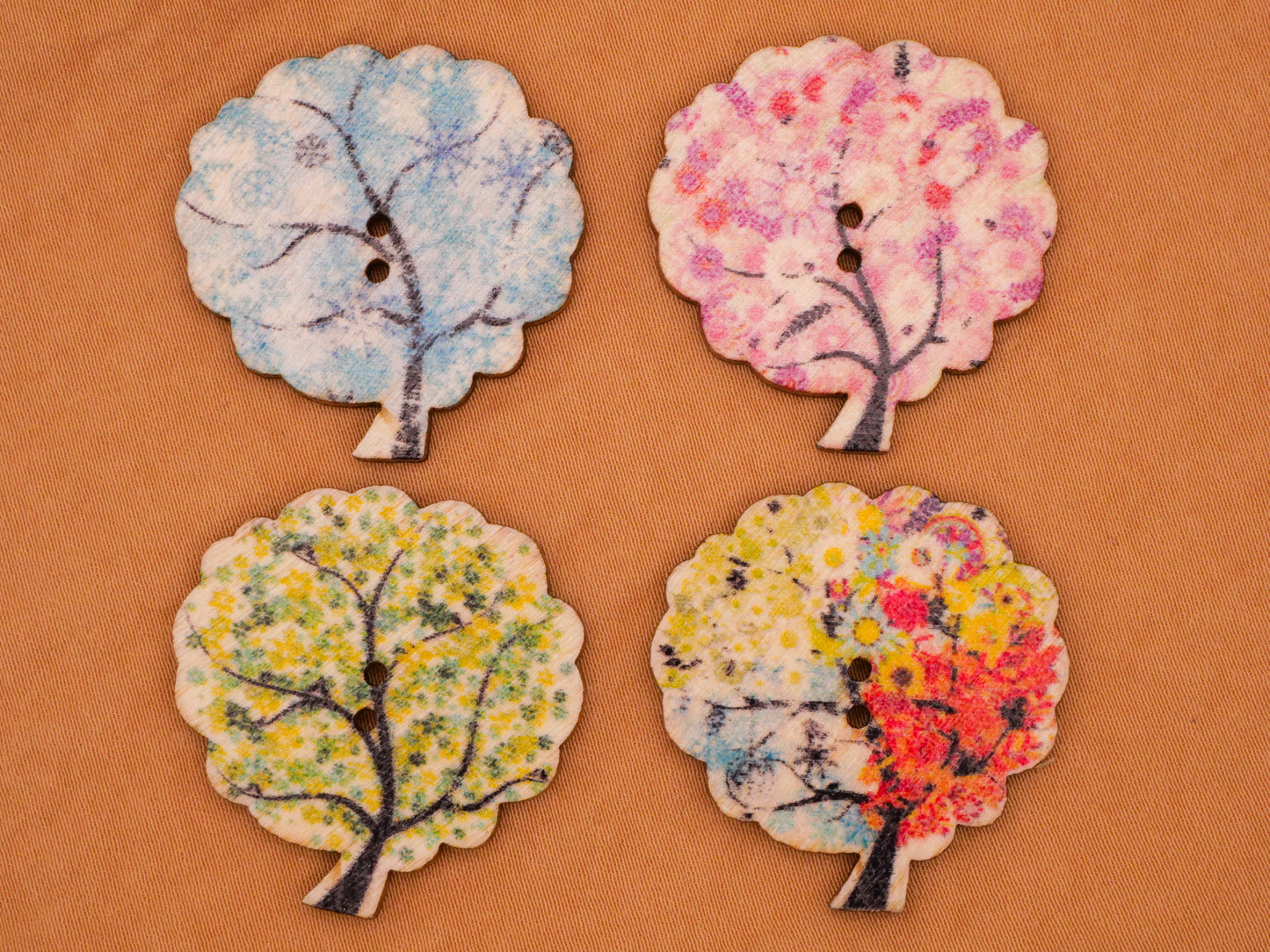 Tree Seasons Colorful Foliage Wood Sew-Thru Set of Four Buttons Various 29x30mm