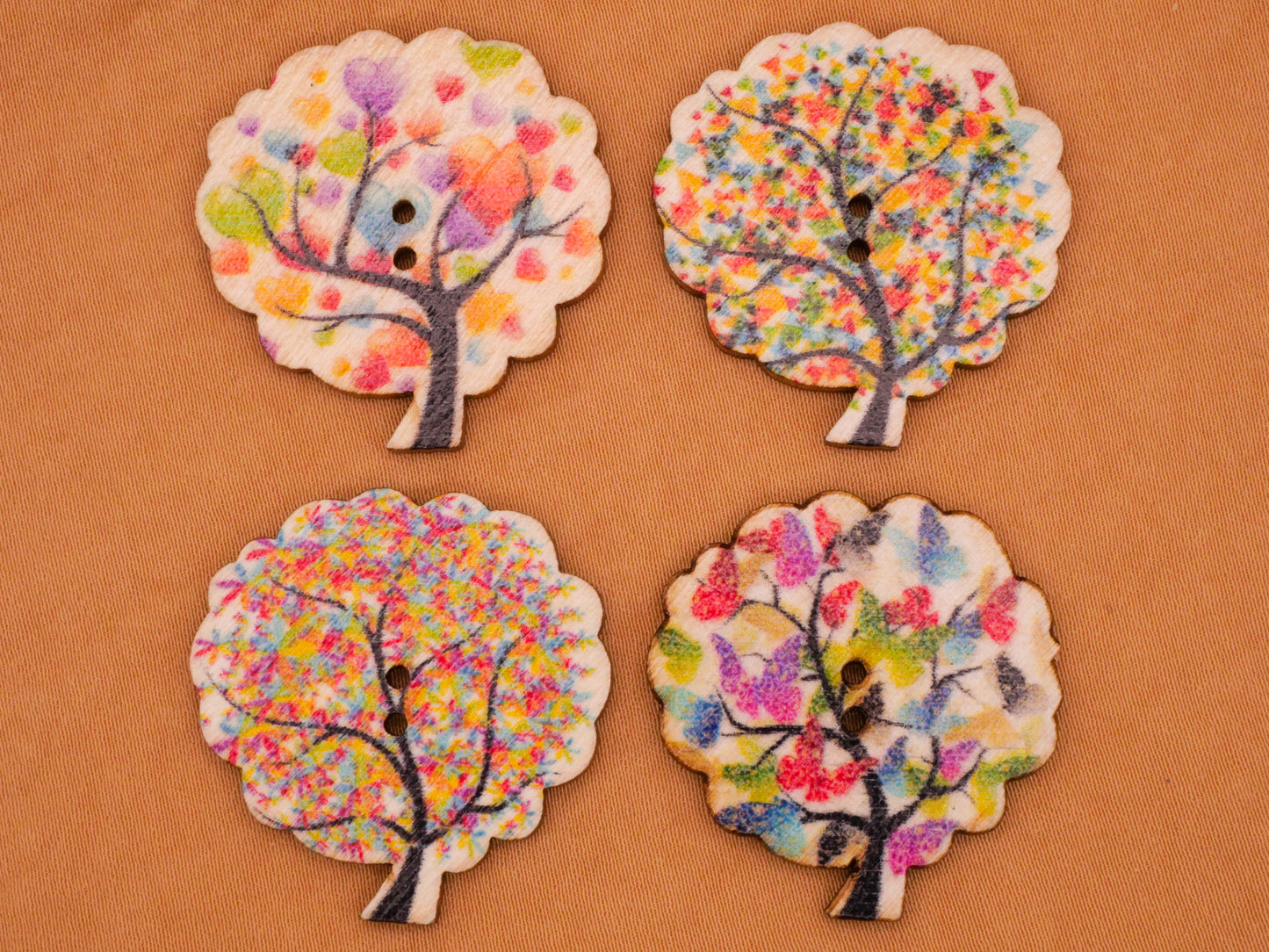 Tree Seasons Colorful Foliage Wood Sew-Thru Set of Four Buttons Various 29x30mm