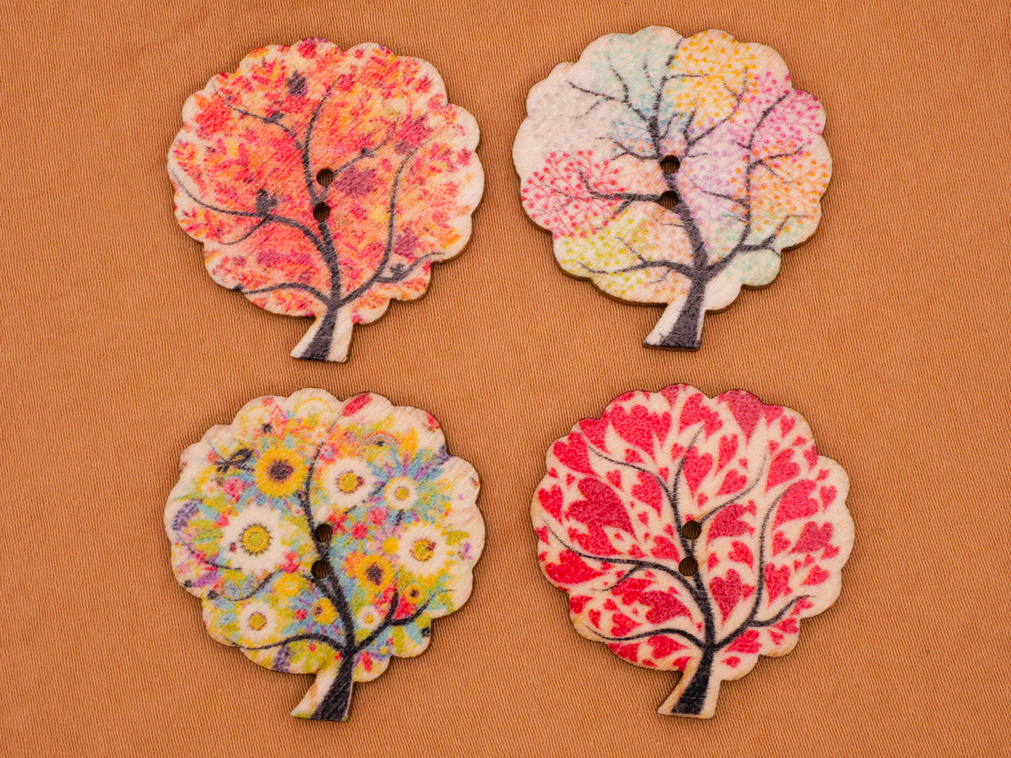 Tree Seasons Colorful Foliage Wood Sew-Thru Set of Four Buttons Various 29x30mm