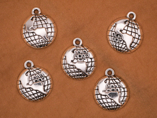 Globe Grid Earth Silver Metal Charm Embellishment 16mm