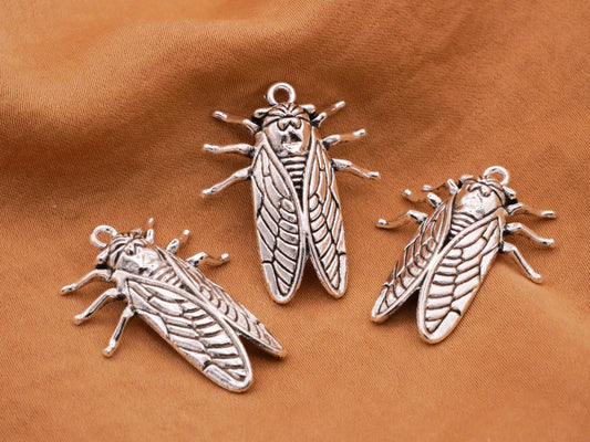 Cicada Insect Silver Metal Charm Embellishment  23x26mm