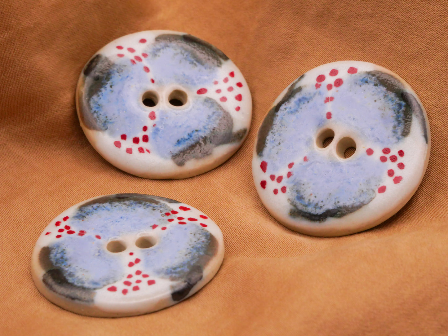 Blue Grey Red Hand-Painted Ceramic Organic Design Button 31mm