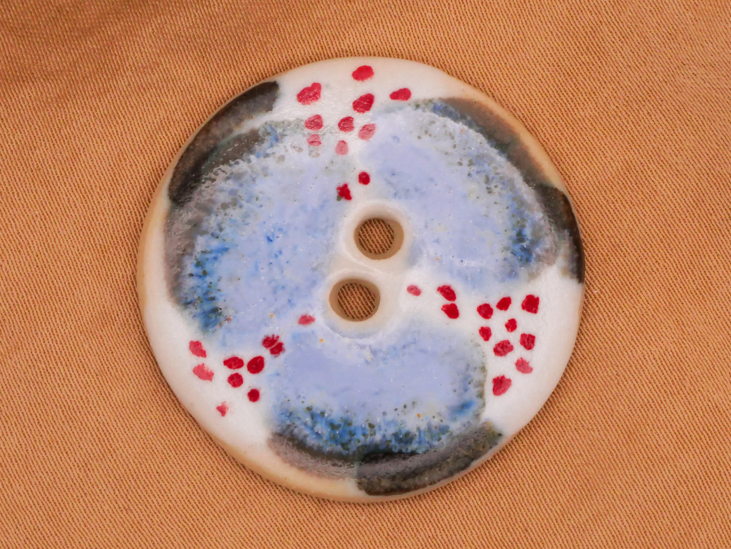 Blue Grey Red Hand-Painted Ceramic Organic Design Button 31mm