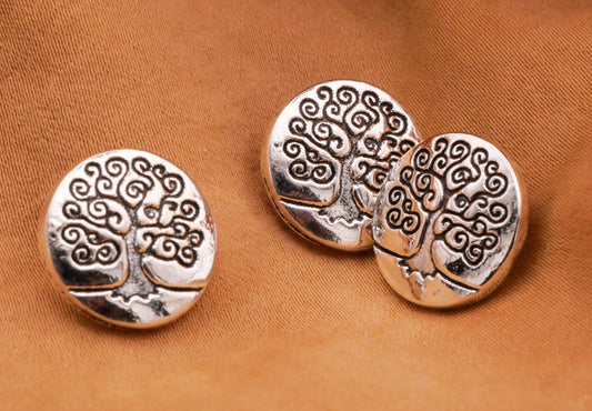 Tree Swirl Branches Silver Metal Button 15mm