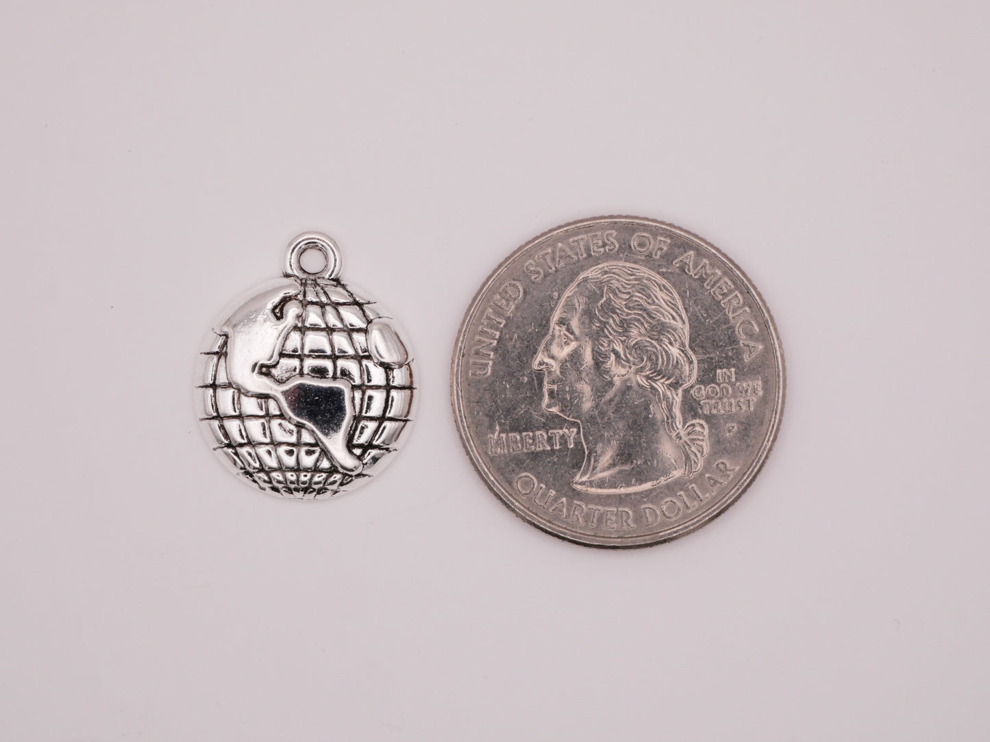 Globe Grid Earth Silver Metal Charm Embellishment 16mm