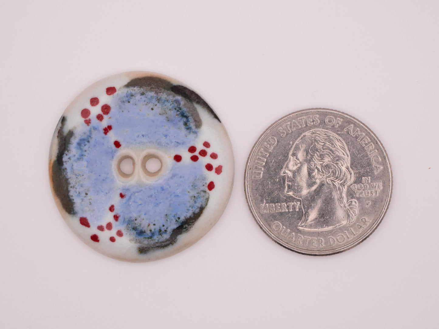 Blue Grey Red Hand-Painted Ceramic Organic Design Button 31mm