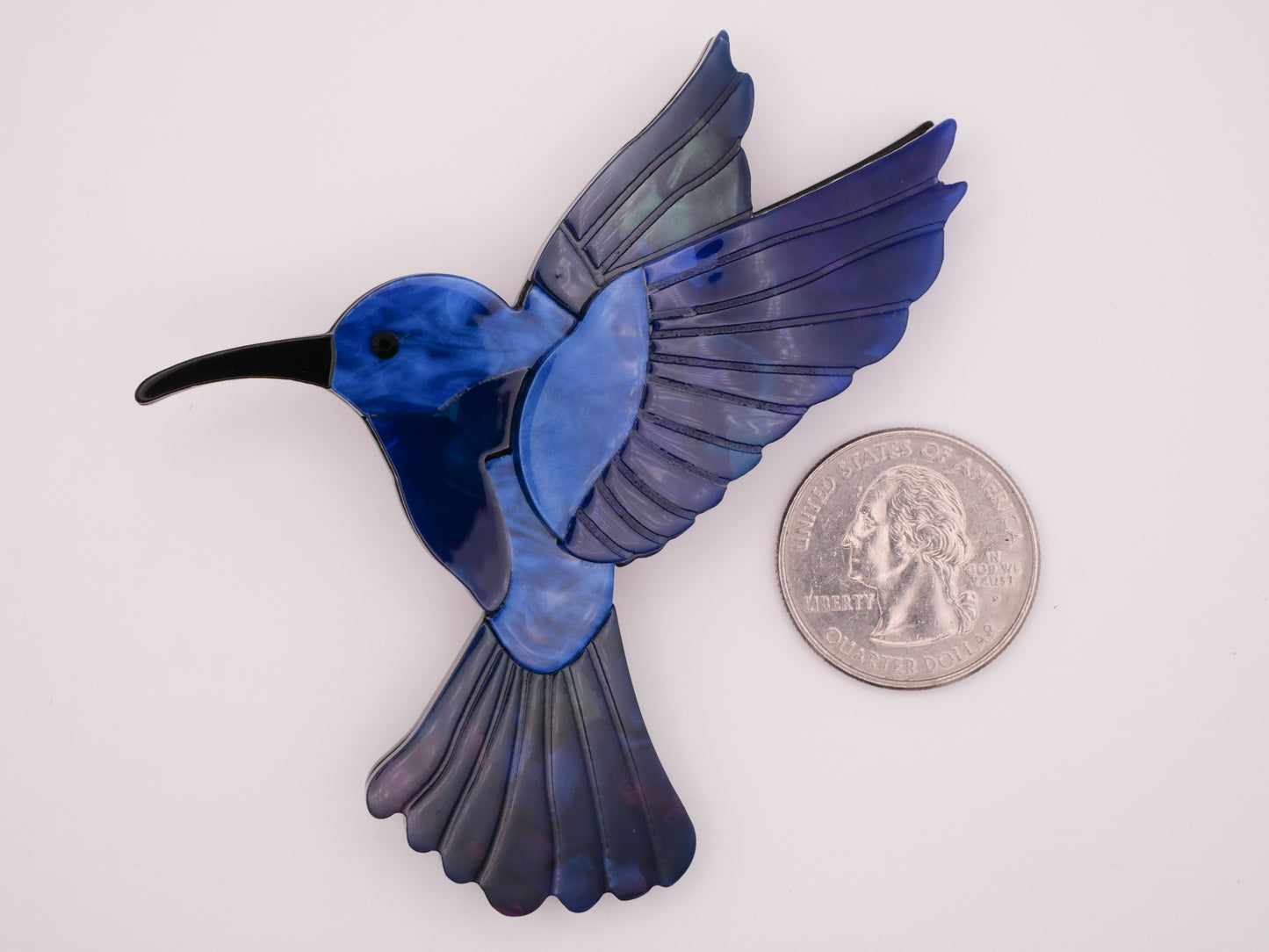 Hummingbird Bird Blue Acrylic Plastic Extra-Large Button 75x79mm