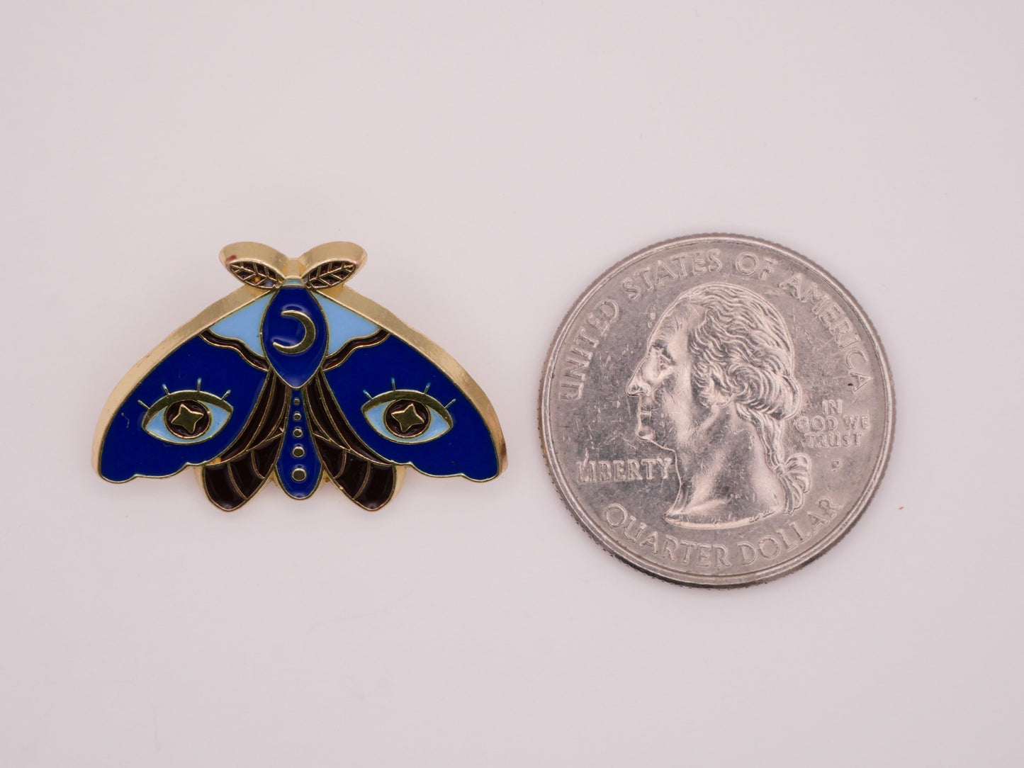 Moth Butterfly Lunar Phases Crescent Eye Blue Metal Enamel Button Various 20-40mm