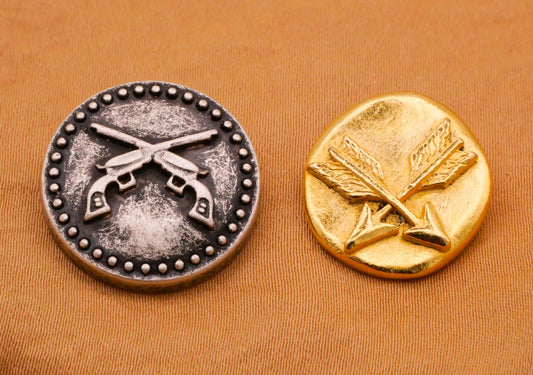 Cowboy Indian Native American Guns Arrows Carded Metal Button Various 18-20mm