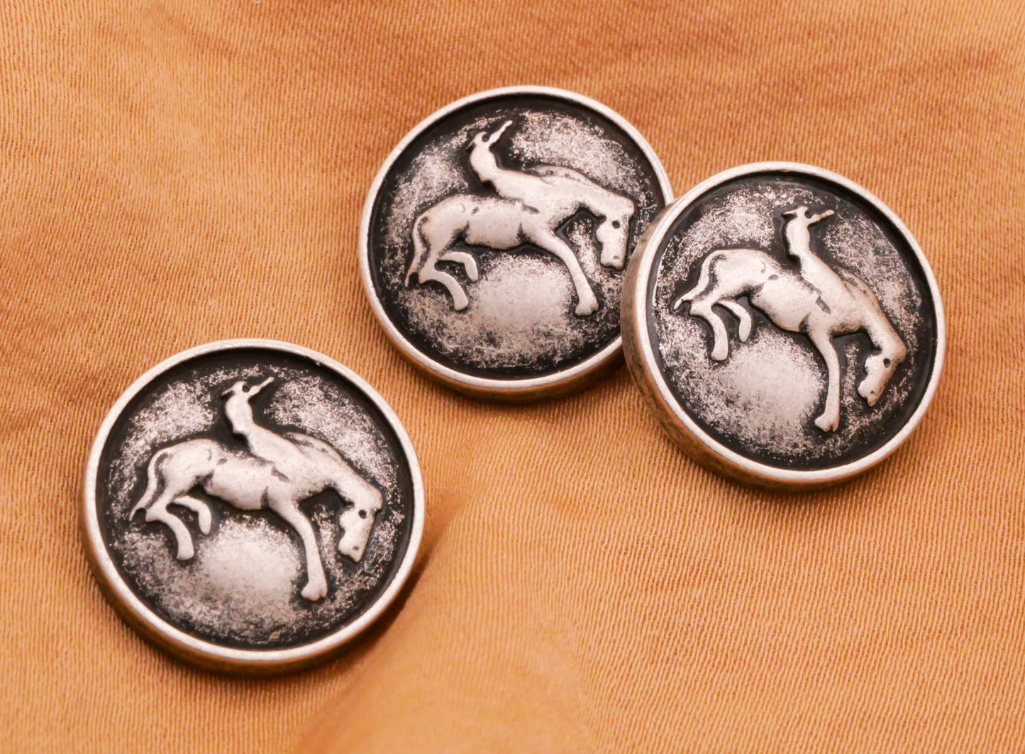 Rodeo Cowboy Horse Antiqued Silver Metal Button 18mm