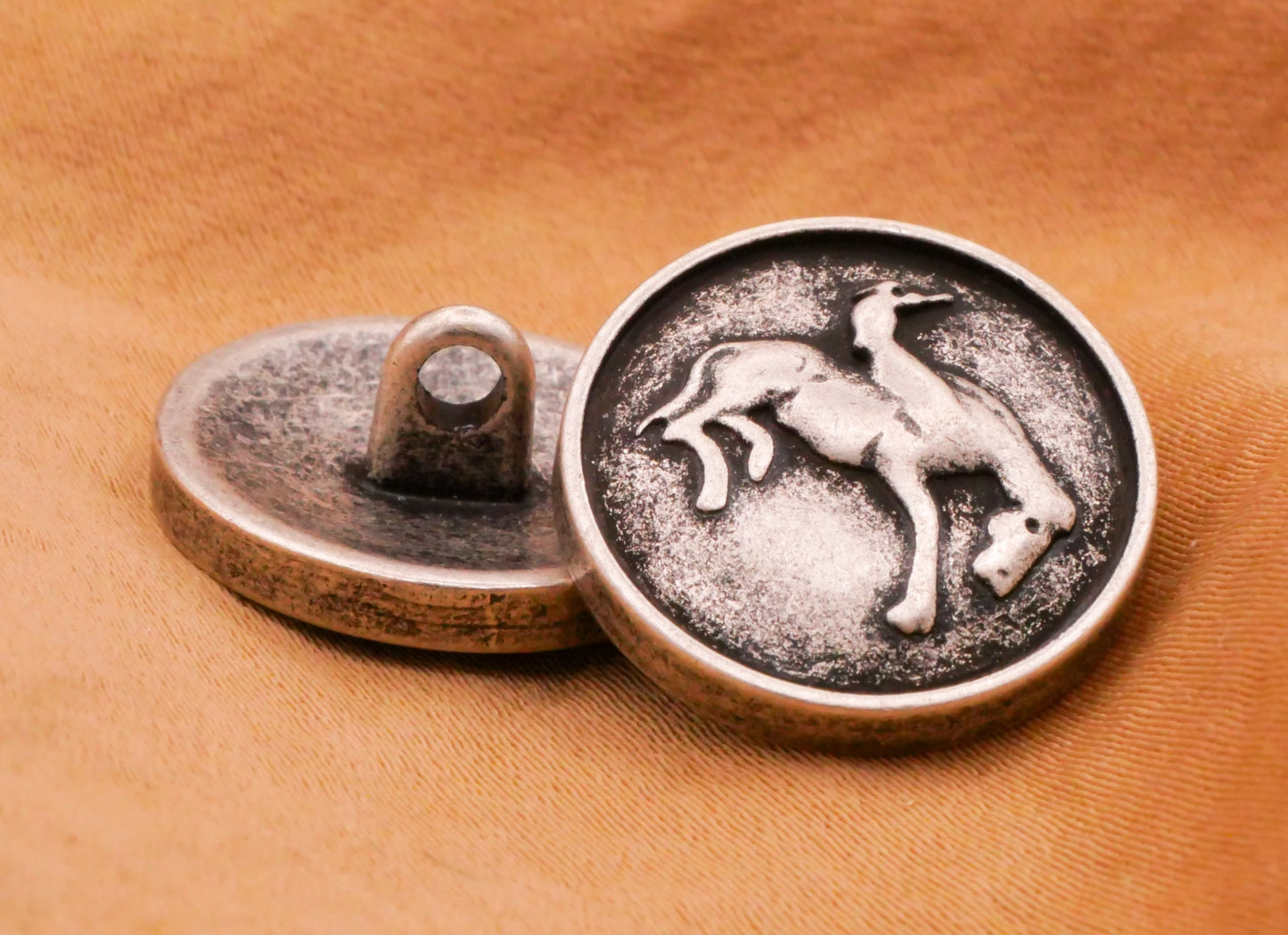 Rodeo Cowboy Horse Antiqued Silver Metal Button 18mm