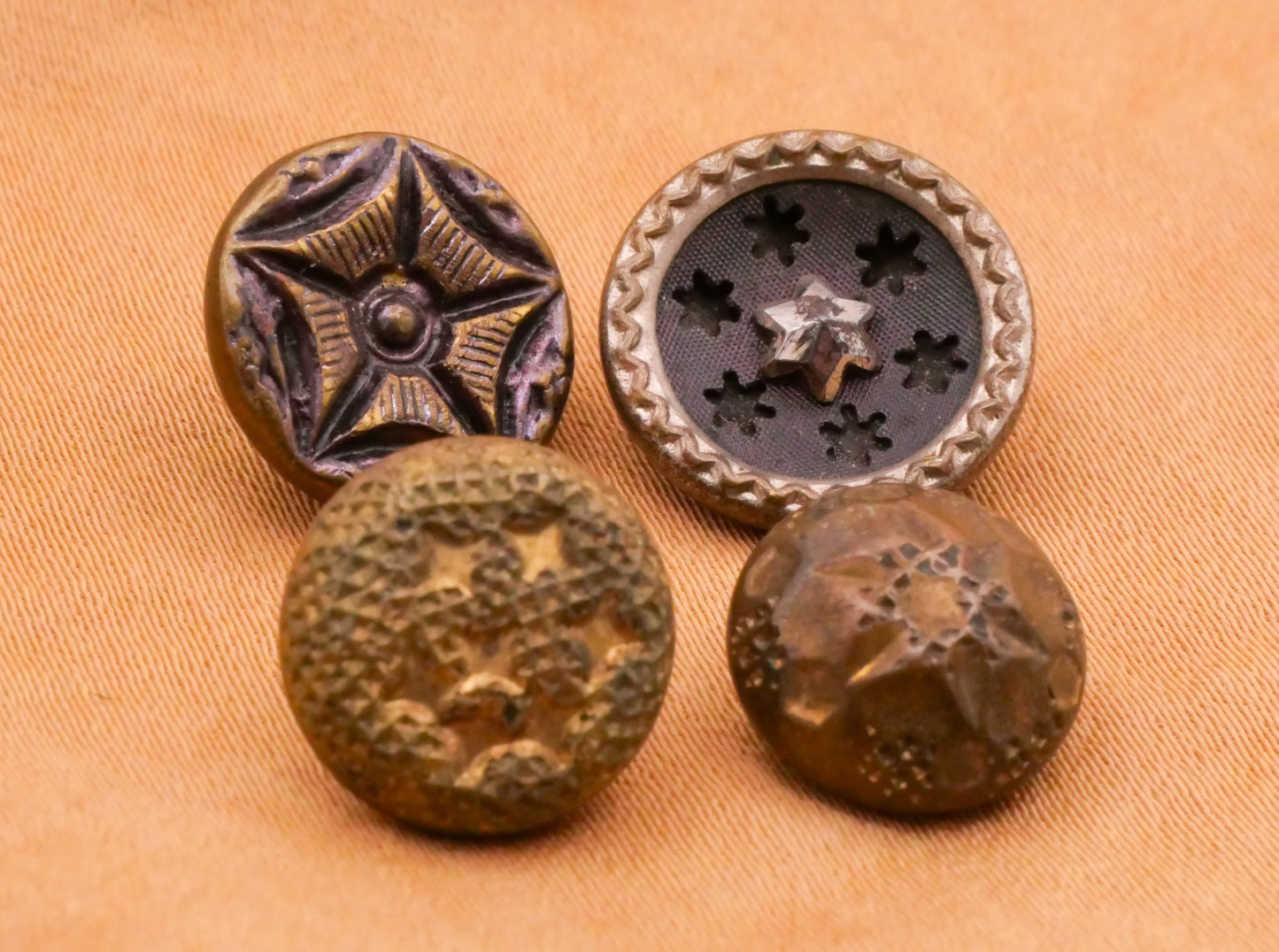 Star Victorian Metal Button Steel Cut Tinted Gilt Antique Button Various 11-14mm