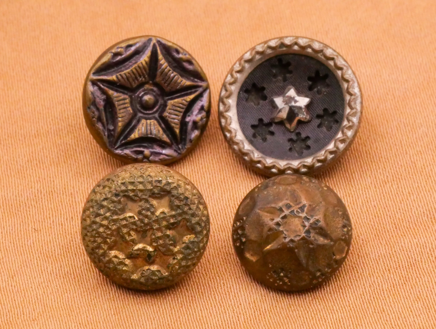 Star Victorian Metal Button Steel Cut Tinted Gilt Antique Button Various 11-14mm