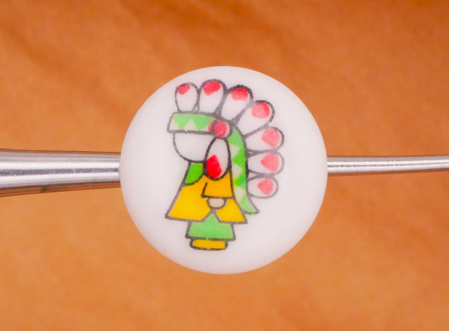 Native American Indian Chief Red Green Yellow Kids Plastic Button 13mm