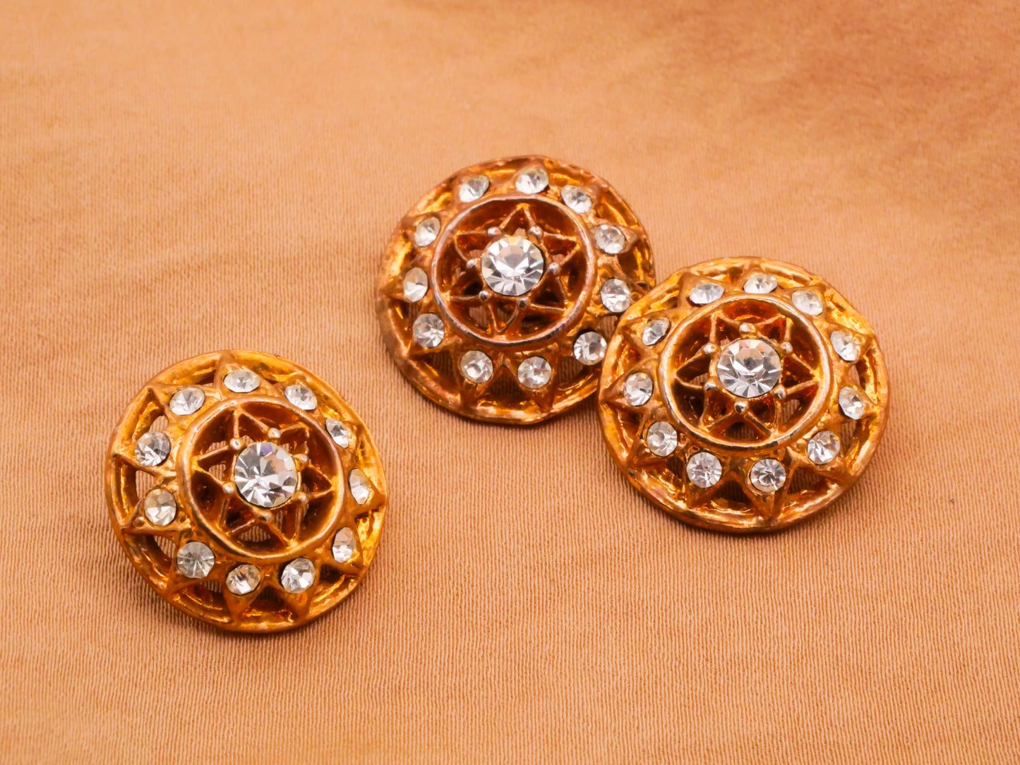 Star Rhinestone Gold Metal Vintage Button 20mm