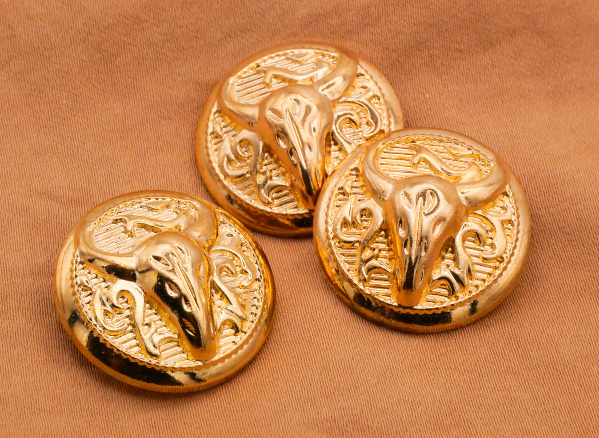 Bullship Button Bull Steer Bovine Skull Shiny Gold Metal Button 22mm – Button Button