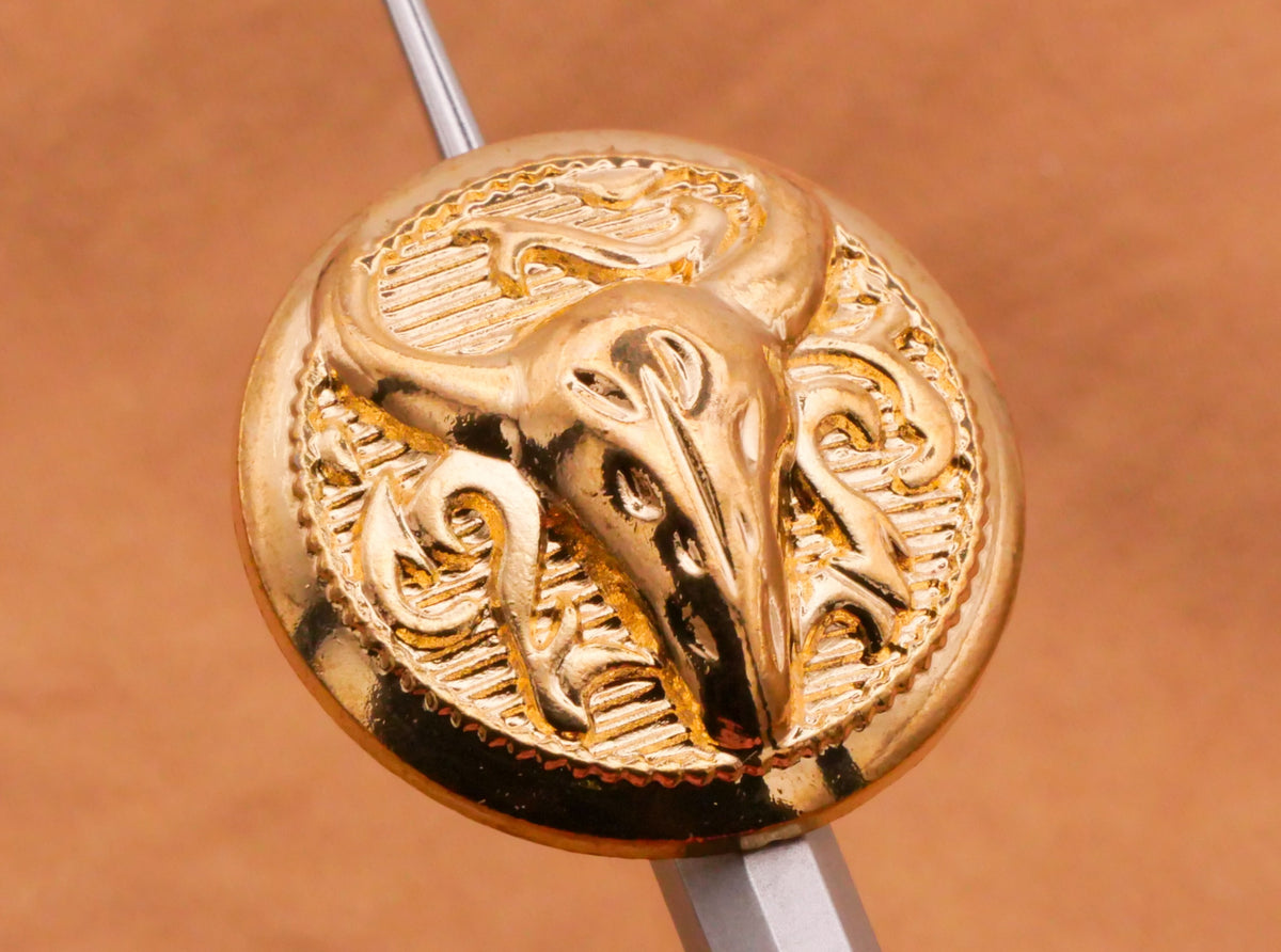 Bullship Button Bull Steer Bovine Skull Shiny Gold Metal Button 22mm – Button Button