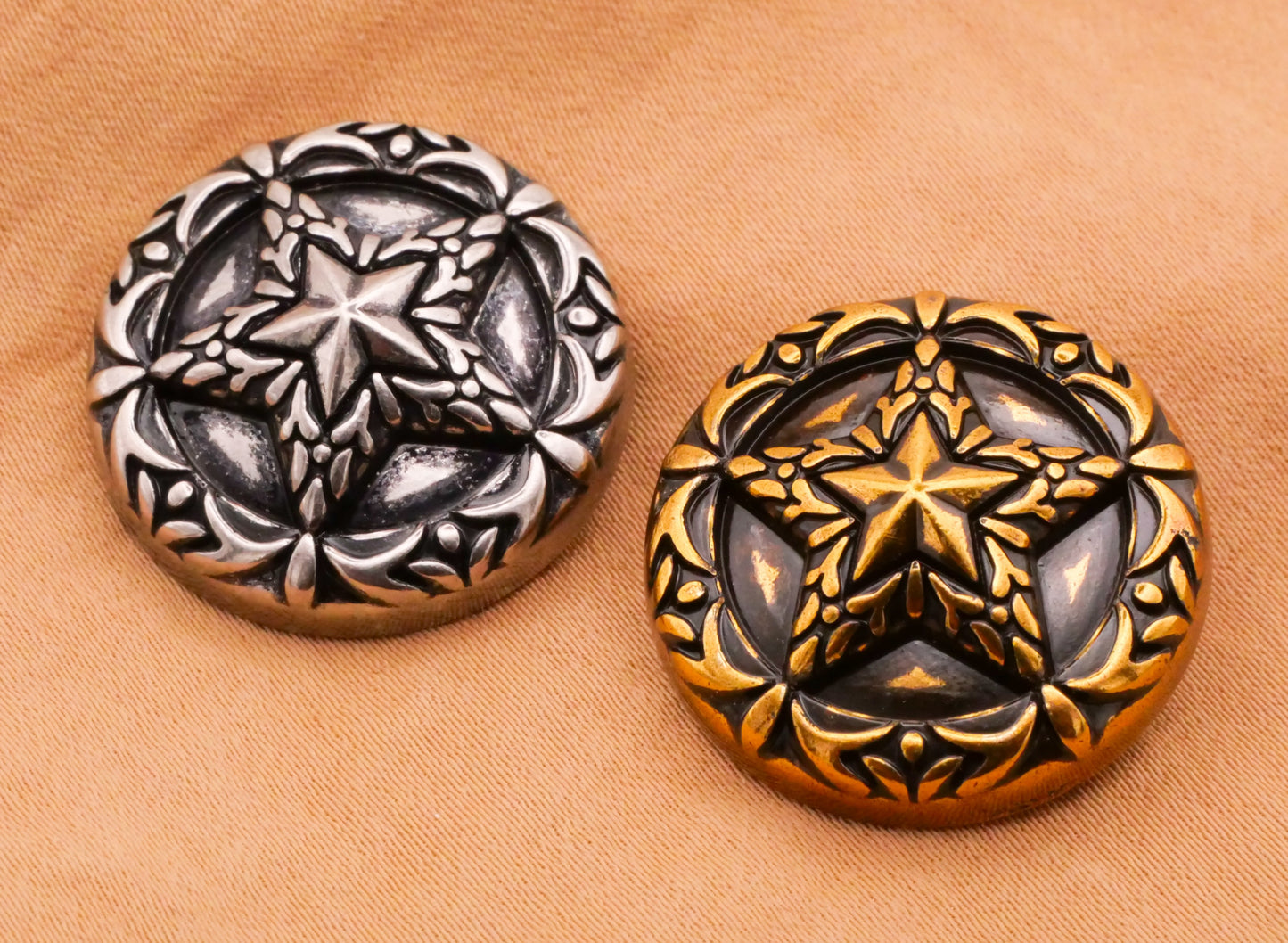 Star Western Design Antiqued Silver Gold Brass Metal Button Various 23mm