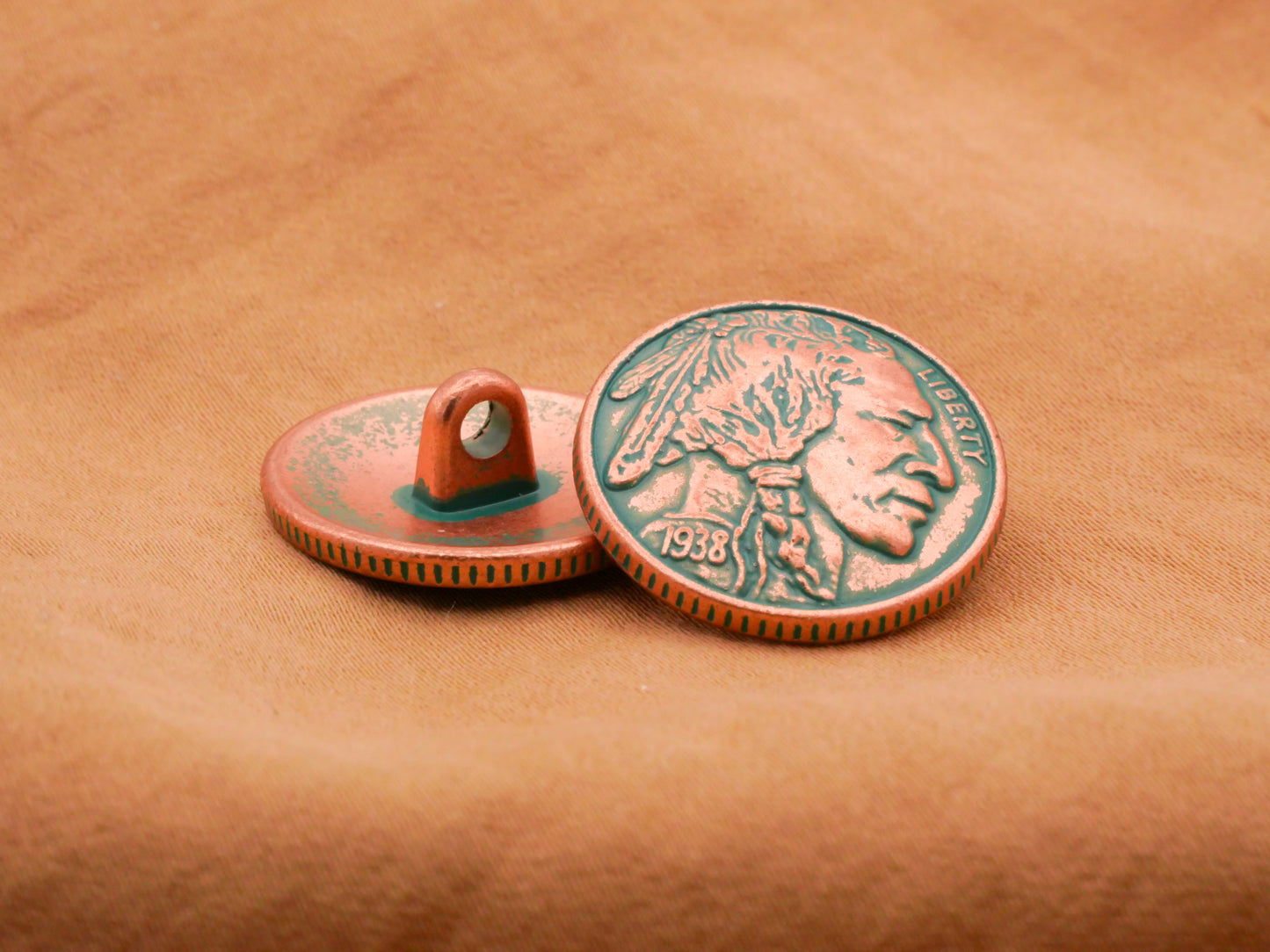 Buffalo Indian Head Nickel Coin Copper Look Green Patina Metal Button 21mm