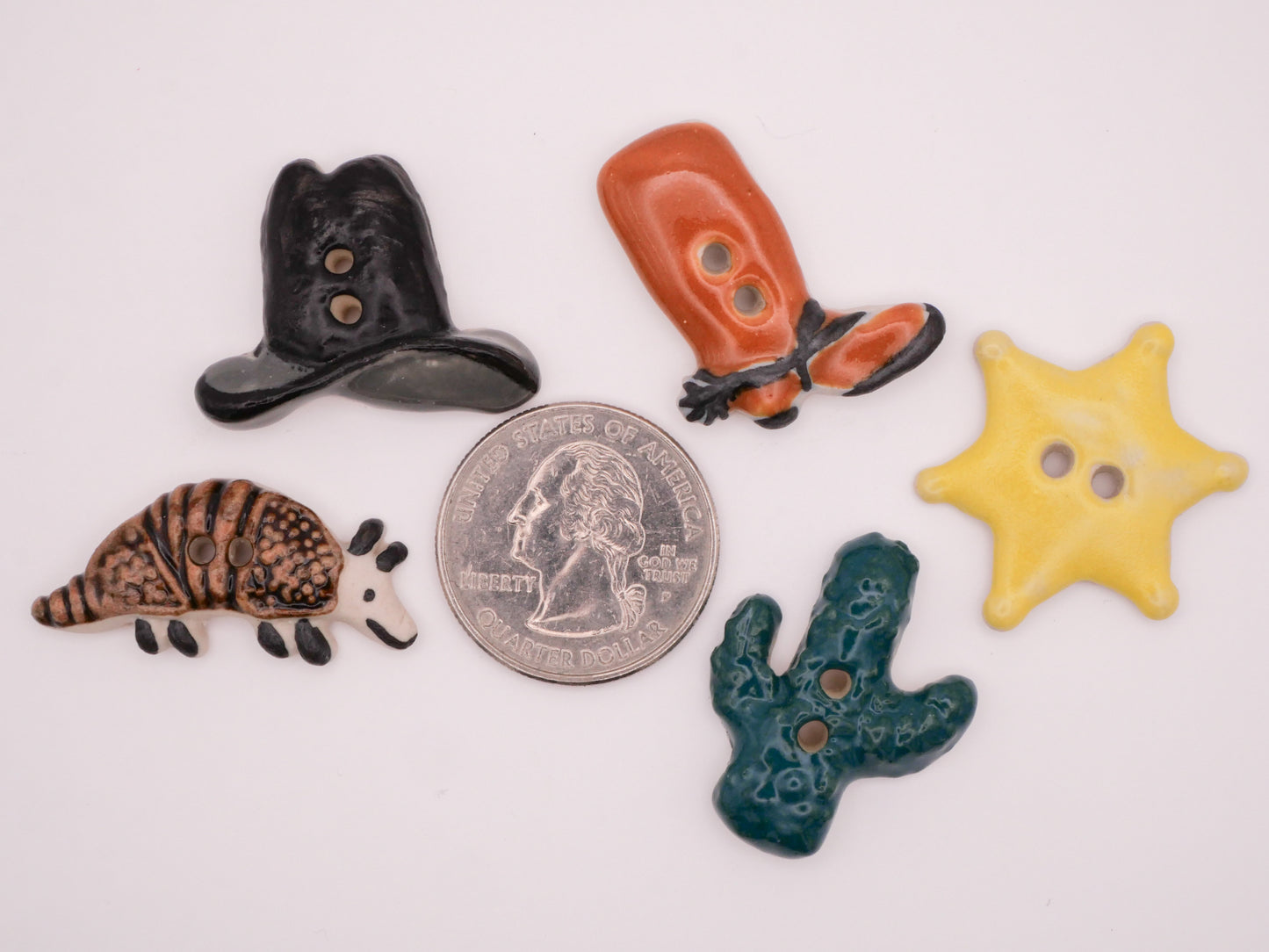 Wild West Hat Boot Armadillo Cactus Sheriff Star Ceramic Button Various 15-32mm