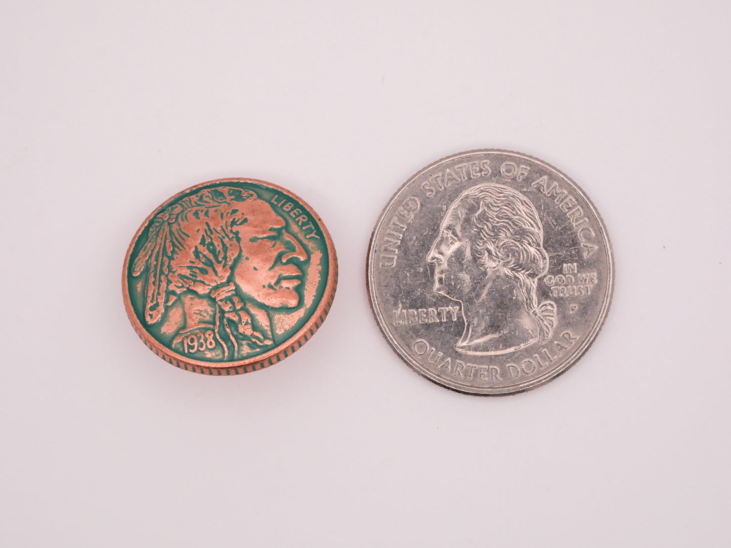 Buffalo Indian Head Nickel Coin Copper Look Green Patina Metal Button 21mm