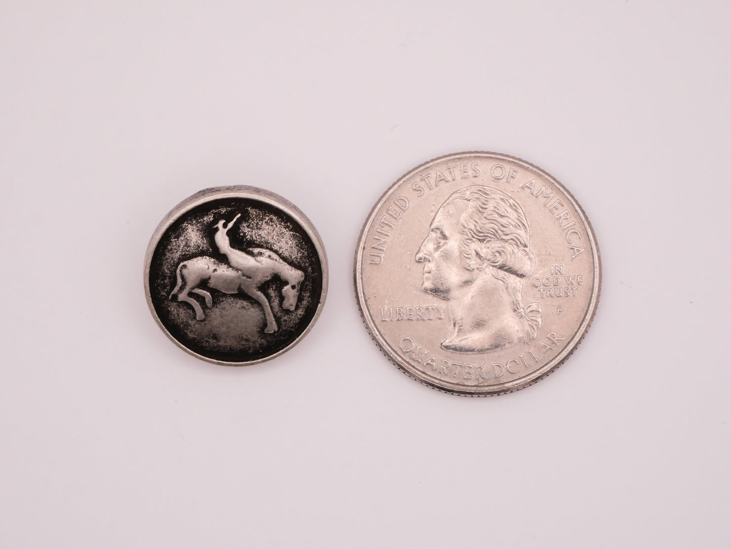 Rodeo Cowboy Horse Antiqued Silver Metal Button 18mm