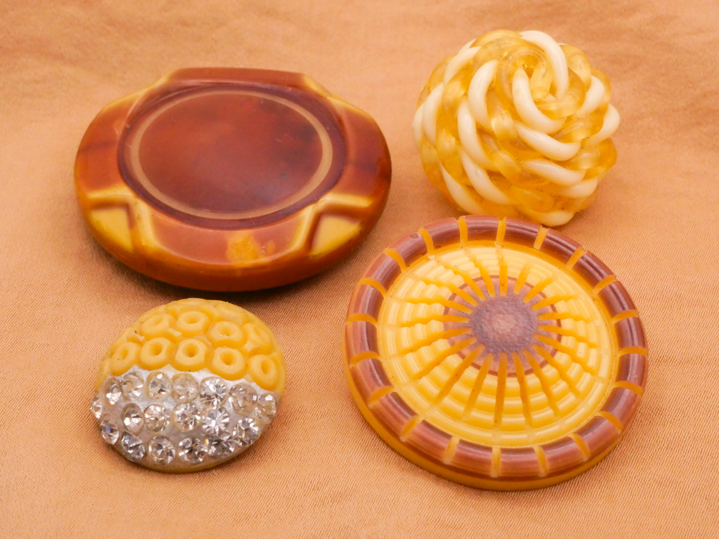 Honey Bee Hive Honeycomb Celluloid Rhinestone Vintage Button Various 21-38mm