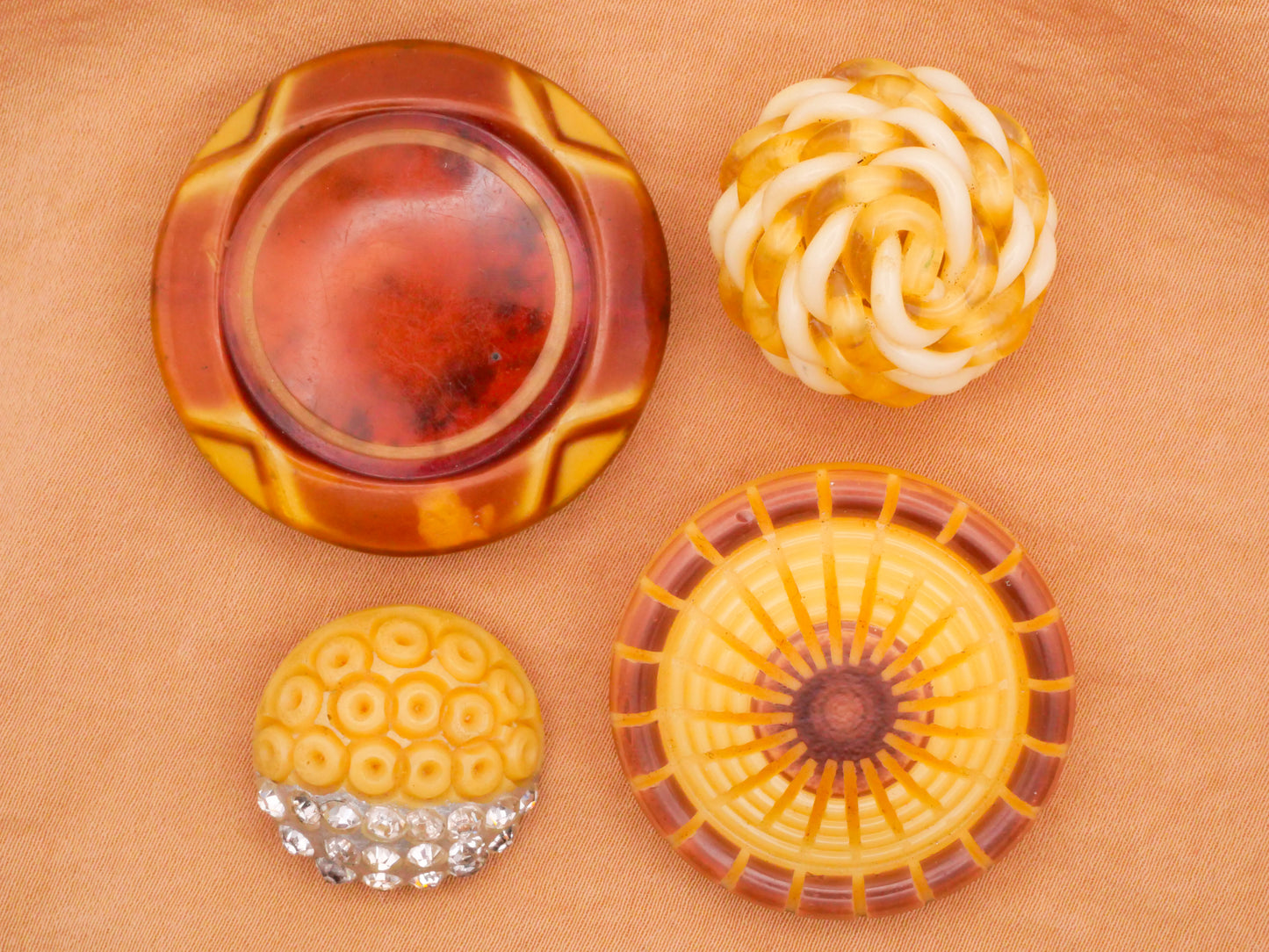 Honey Bee Hive Honeycomb Celluloid Rhinestone Vintage Button Various 21-38mm