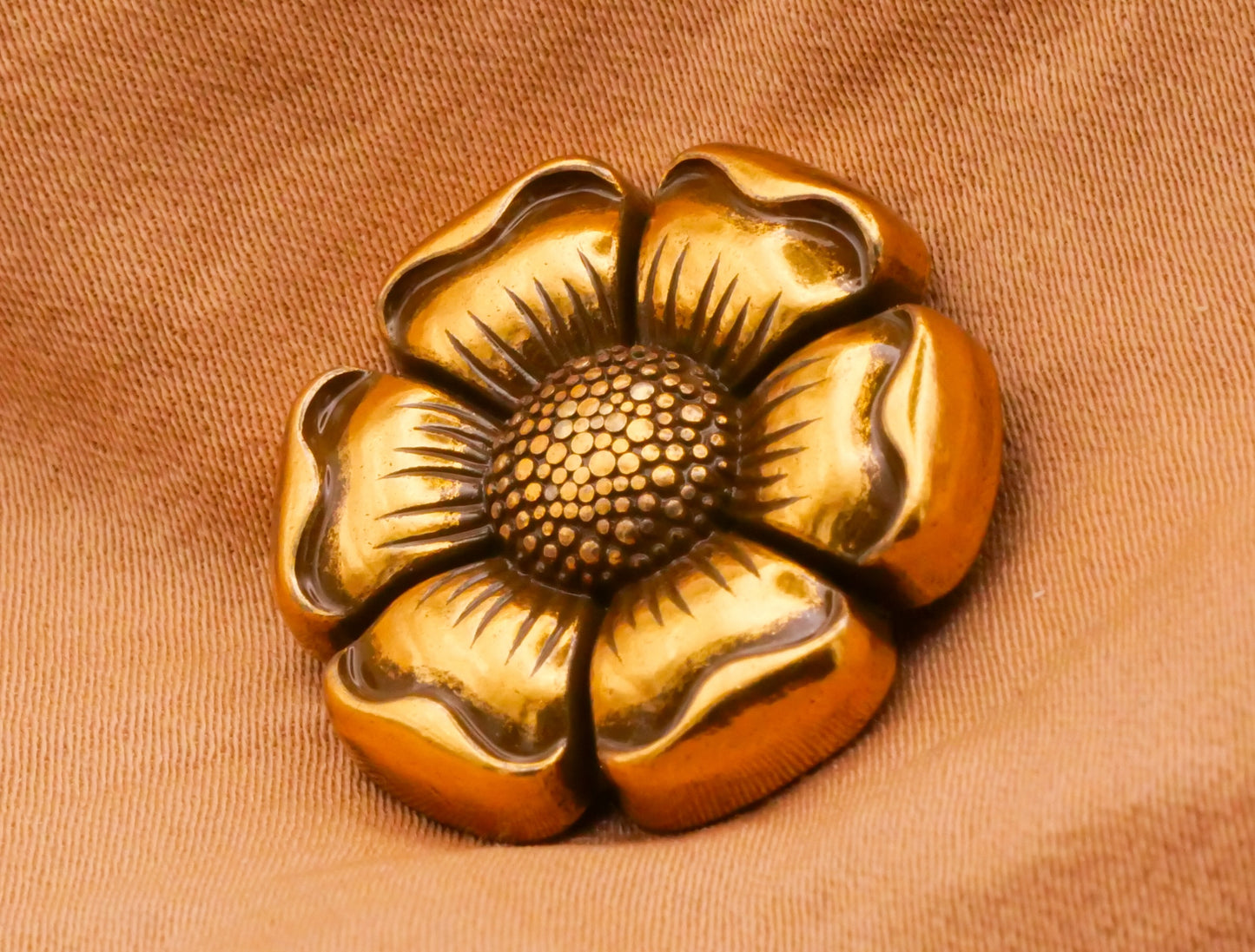 Flower Blossom Six Petal Gold Brass Metal Button 23mm