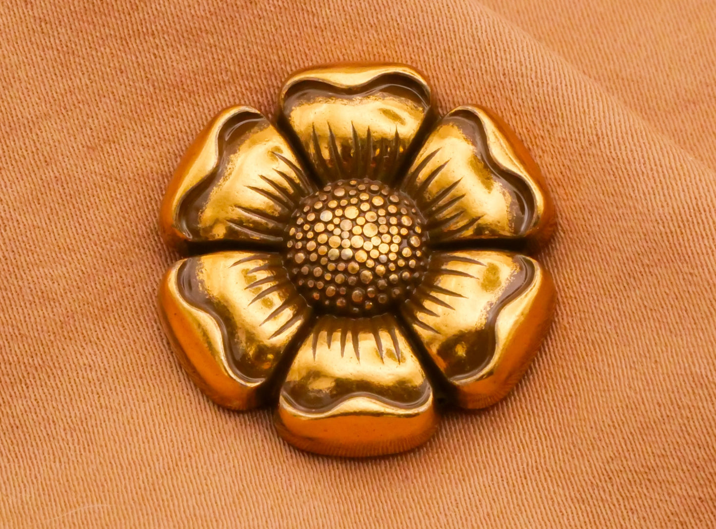 Flower Blossom Six Petal Gold Brass Metal Button 23mm