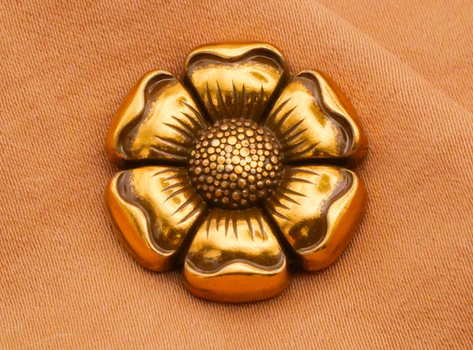 Flower Blossom Six Petal Gold Brass Metal Button 23mm