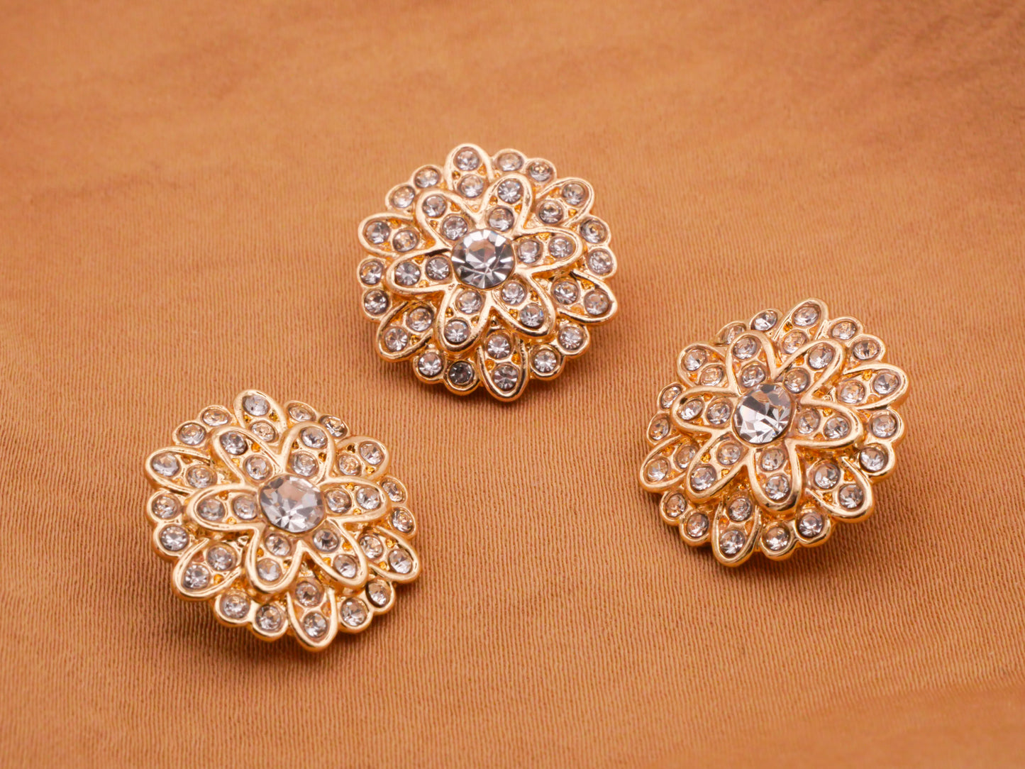 Flower Rhinestone Center Pave Gold Metal Button 17mm