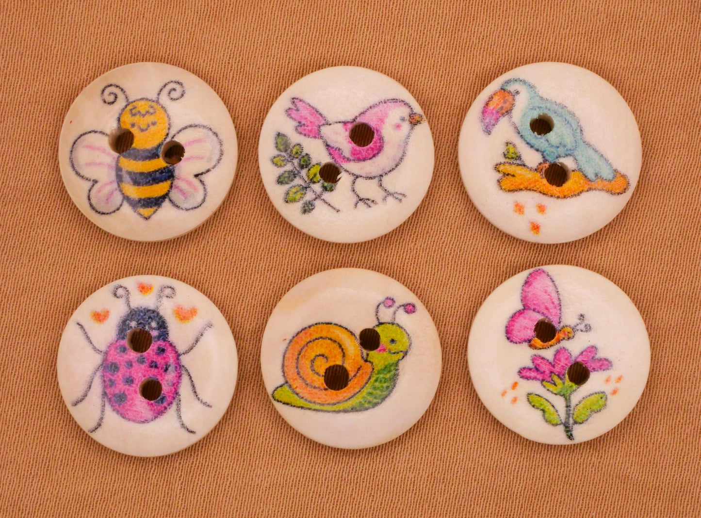 Bird Bee Butterfly Ladybug Flower Assorted Set of Ten Buttons 15mm