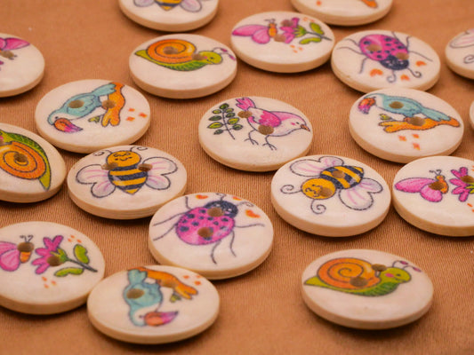 Bird Bee Butterfly Ladybug Flower Assorted Set of Ten Buttons 15mm