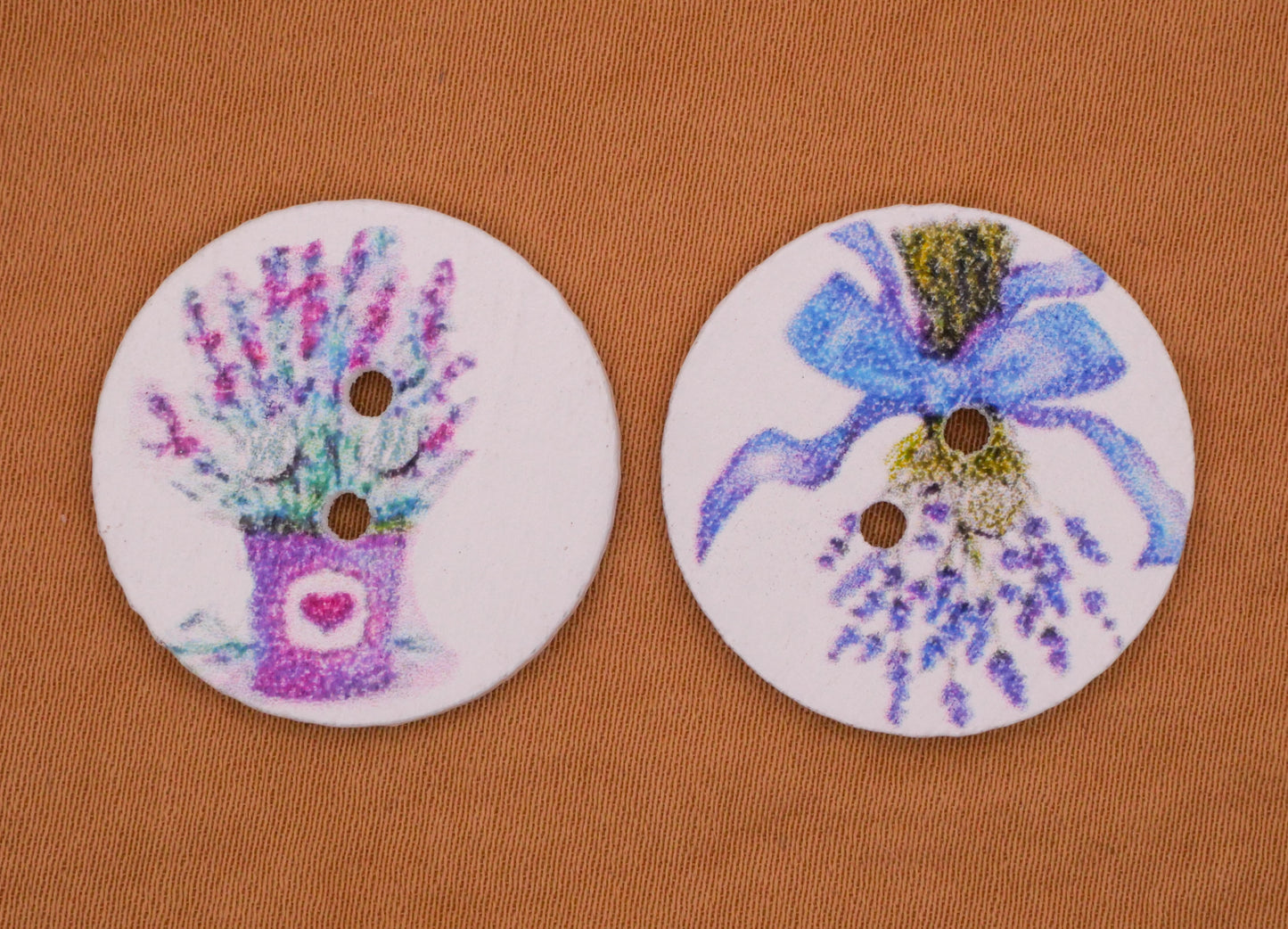 Lavender Flower Potted Dried Wood Sew-Thru Set of Two Buttons 25mm